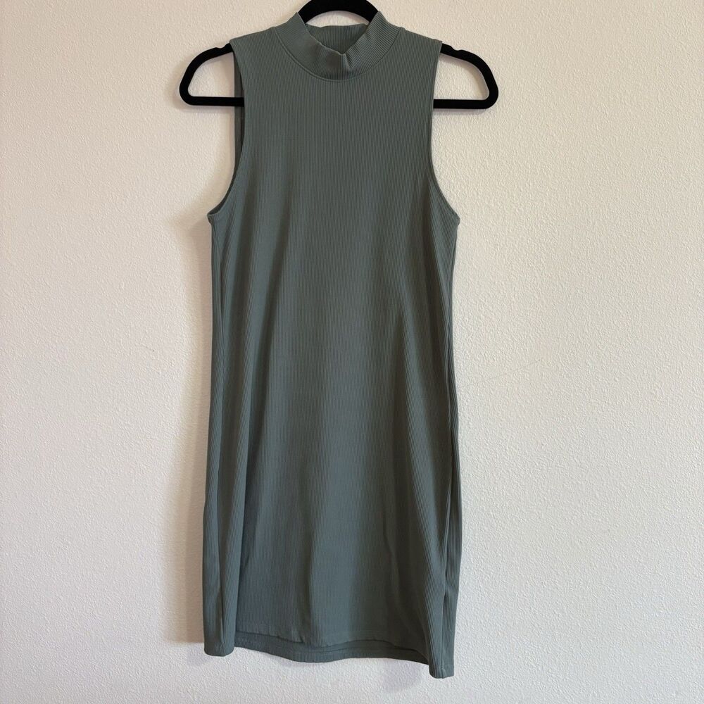Abercrombie & Fitch Mock Neck Ribbed Mini Dress Sage Green L